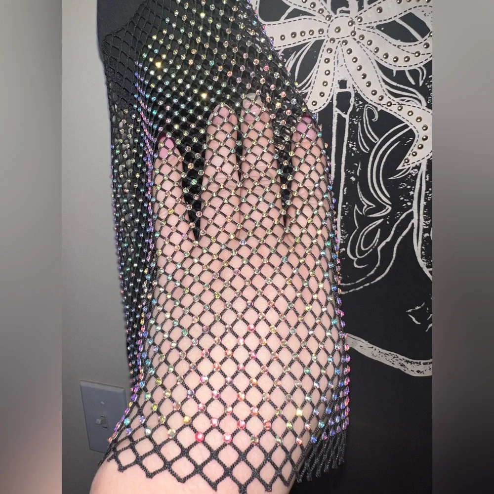 Threads On 9th Western Boots Graphic Tee w/ Rhinestone Mesh Sleeves XL - Picture 5 of 8